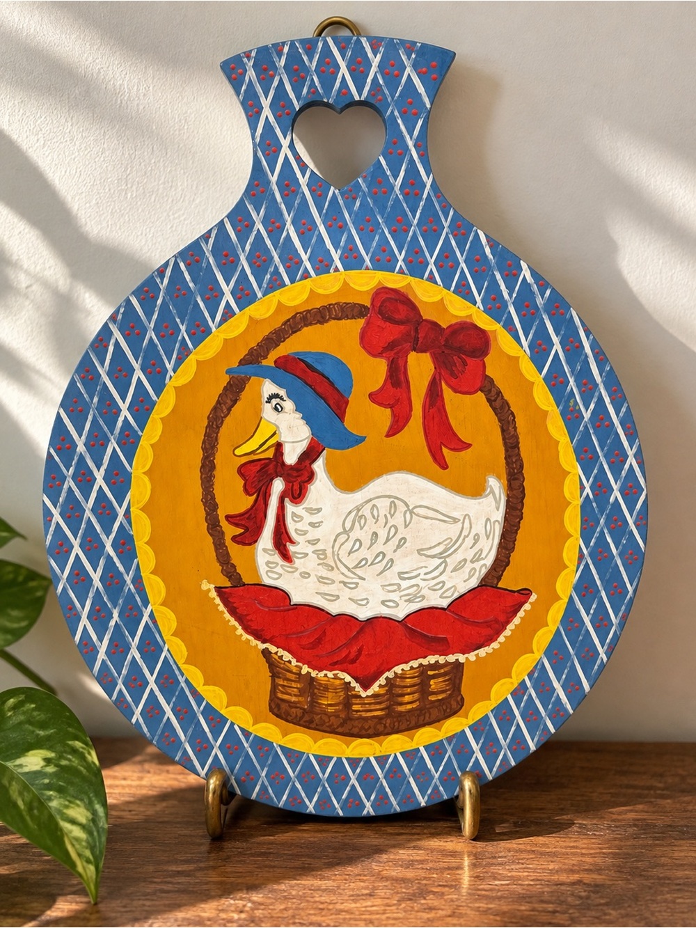 Vintage Blue, Yellow & Red Goose Wall Hanging